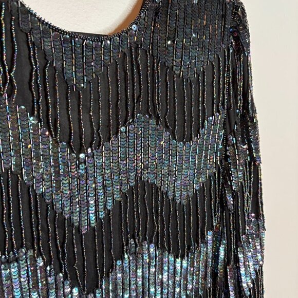 Vintage silk beaded fringe blouse - Picture 2 of 4
